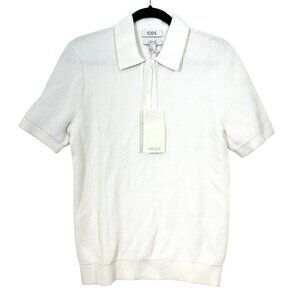 COS Textured Knitted Cotton Polo SS Top White XS New